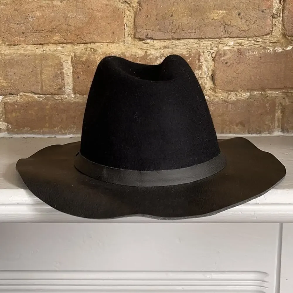 Wool blend felted faux leather brim boho festival hat